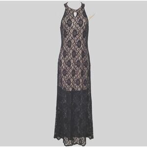 Love Fast Live Hard Dress Womens XL Black Floral Lace Maxi Crew‎ Neck Sleeveless